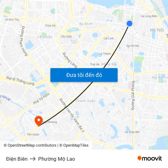 Điện Biên to Phường Mộ Lao map