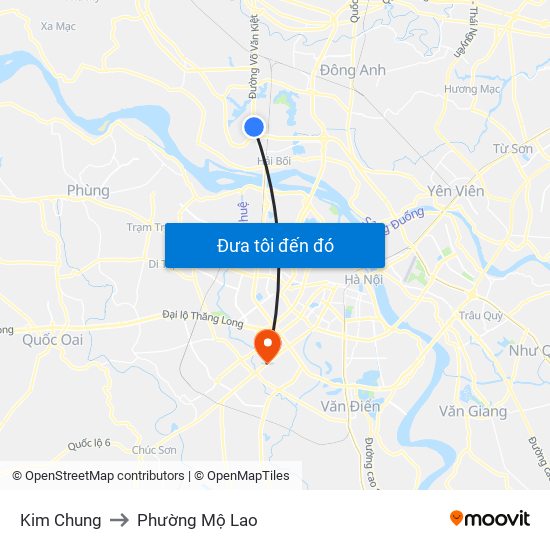 Kim Chung to Phường Mộ Lao map