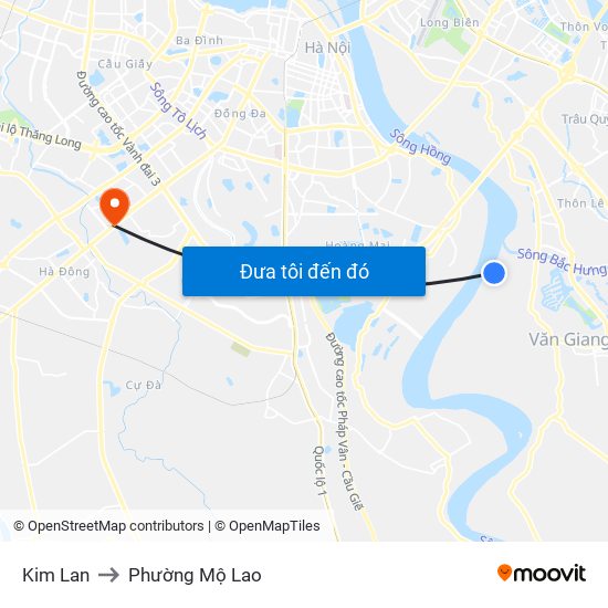 Kim Lan to Phường Mộ Lao map