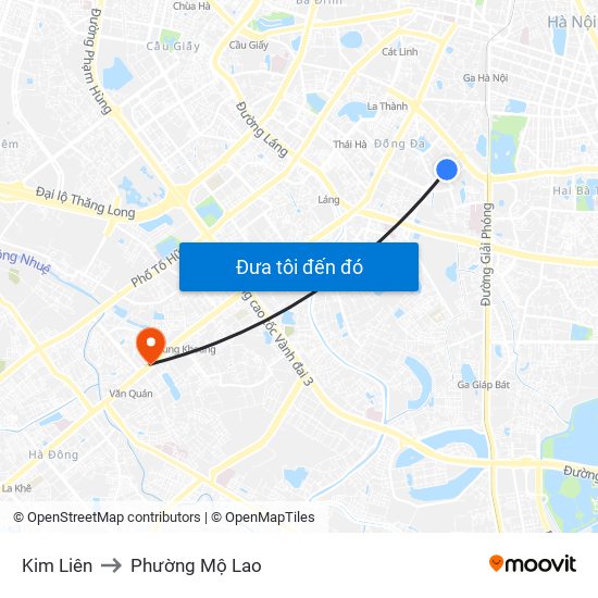 Kim Liên to Phường Mộ Lao map
