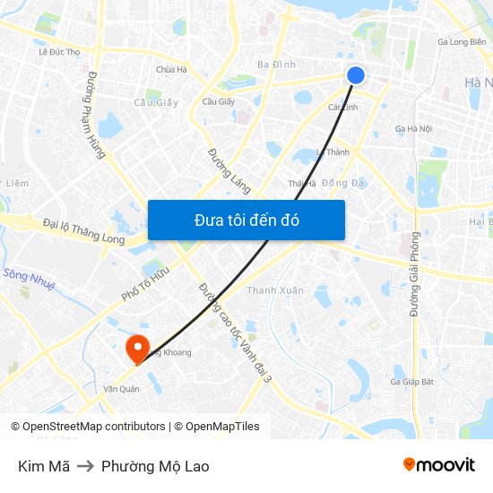 Kim Mã to Phường Mộ Lao map