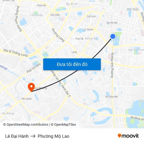 Lê Đại Hành to Phường Mộ Lao map