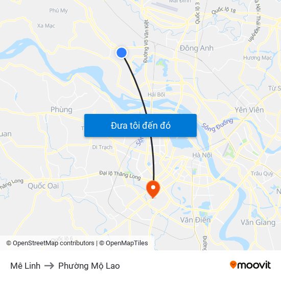 Mê Linh to Phường Mộ Lao map