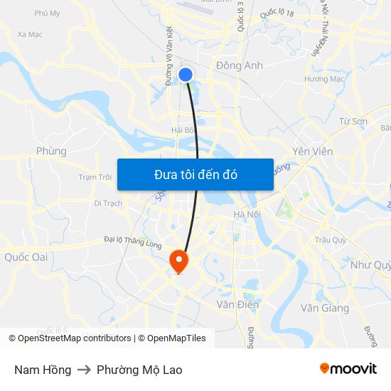 Nam Hồng to Phường Mộ Lao map