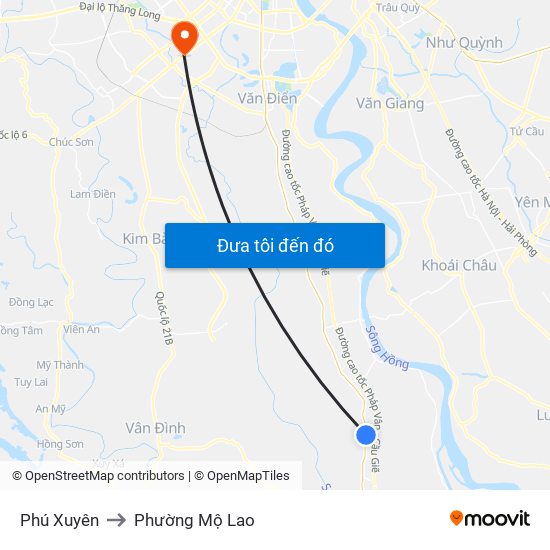 Phú Xuyên to Phường Mộ Lao map