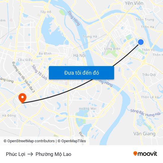 Phúc Lợi to Phường Mộ Lao map