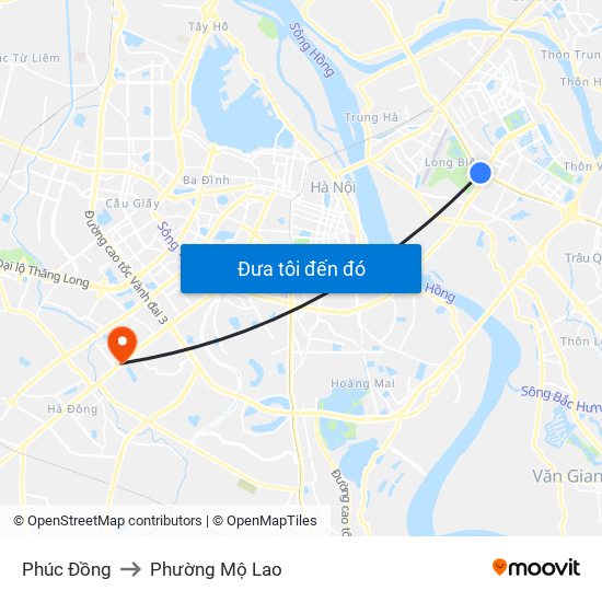 Phúc Đồng to Phường Mộ Lao map