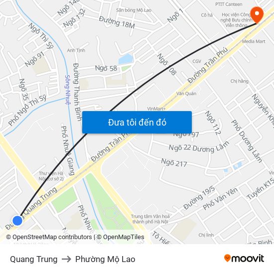 Quang Trung to Phường Mộ Lao map