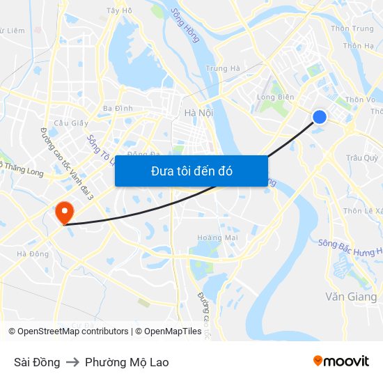 Sài Đồng to Phường Mộ Lao map