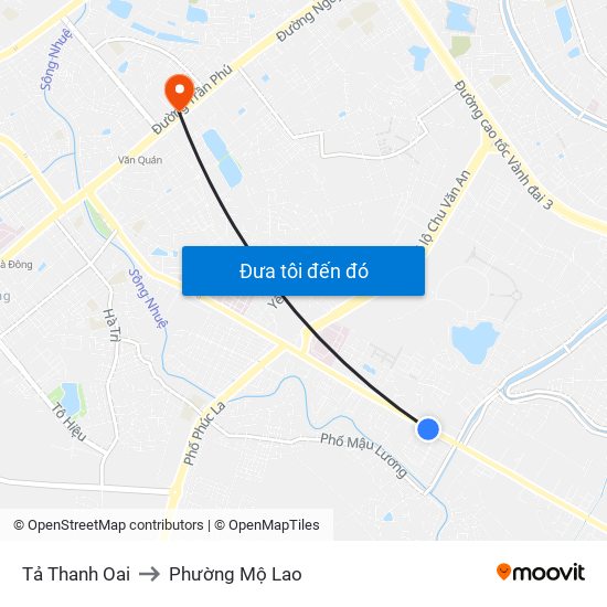 Tả Thanh Oai to Phường Mộ Lao map