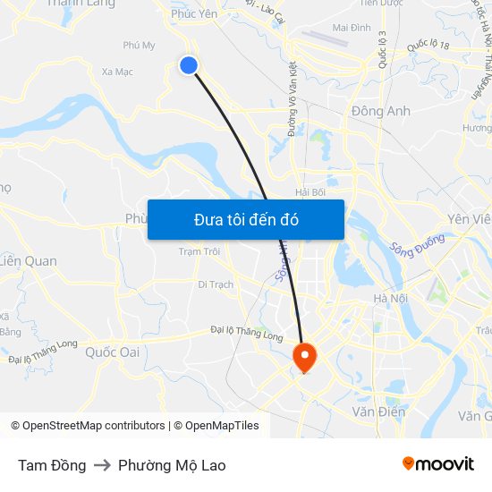 Tam Đồng to Phường Mộ Lao map