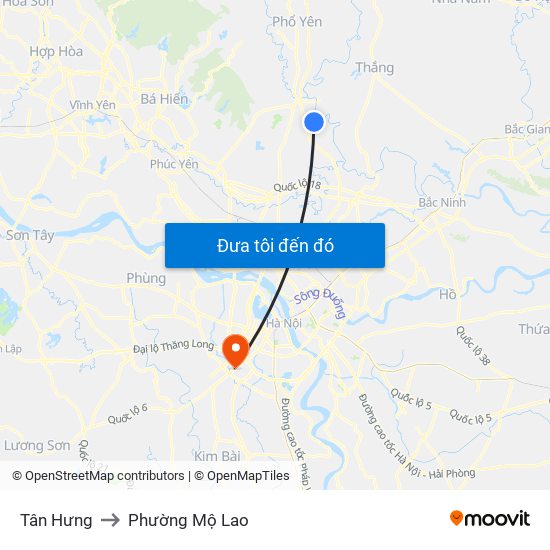 Tân Hưng to Phường Mộ Lao map
