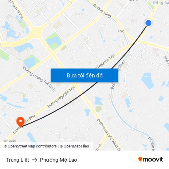 Trung Liệt to Phường Mộ Lao map