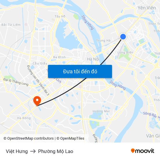 Việt Hưng to Phường Mộ Lao map