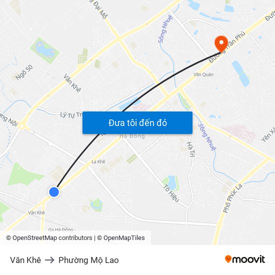 Văn Khê to Phường Mộ Lao map