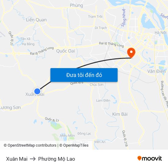 Xuân Mai to Phường Mộ Lao map