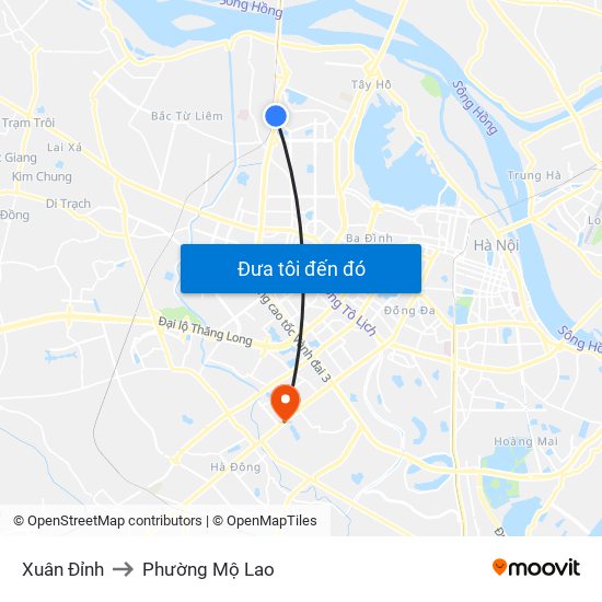 Xuân Đỉnh to Phường Mộ Lao map