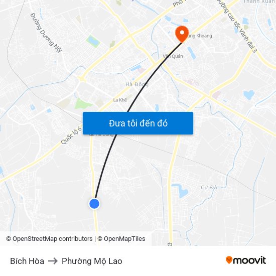 Bích Hòa to Phường Mộ Lao map