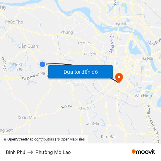 Bình Phú to Phường Mộ Lao map