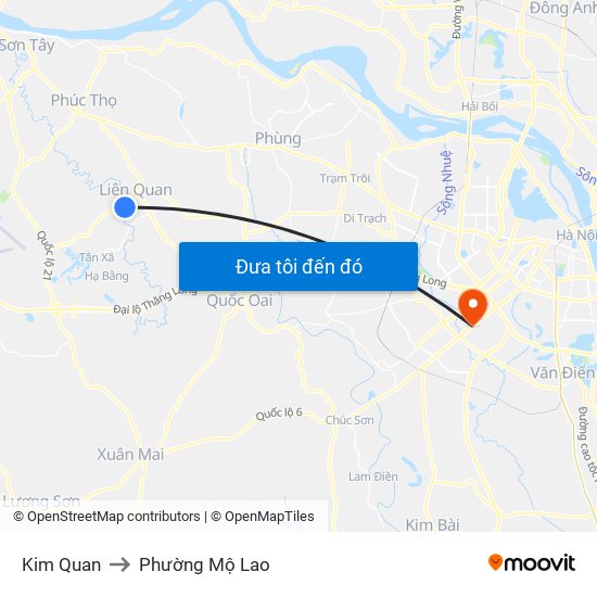 Kim Quan to Phường Mộ Lao map