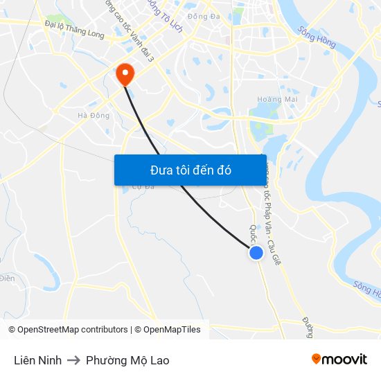 Liên Ninh to Phường Mộ Lao map
