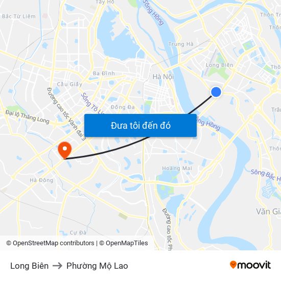 Long Biên to Phường Mộ Lao map