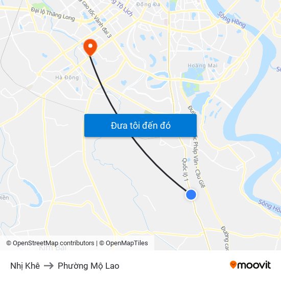 Nhị Khê to Phường Mộ Lao map