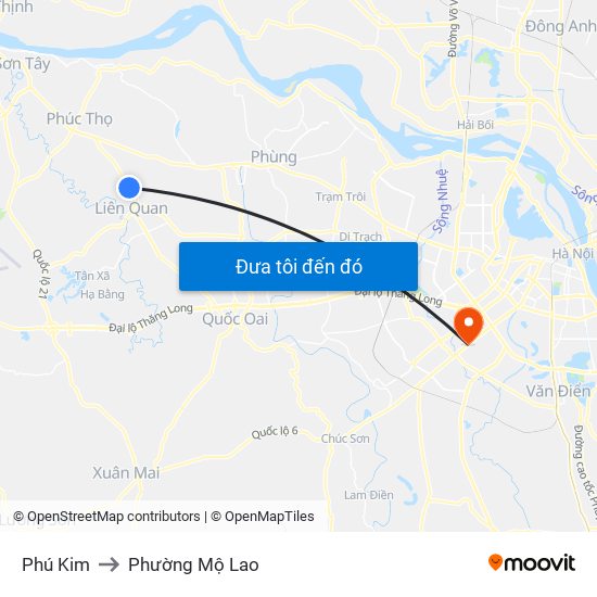 Phú Kim to Phường Mộ Lao map