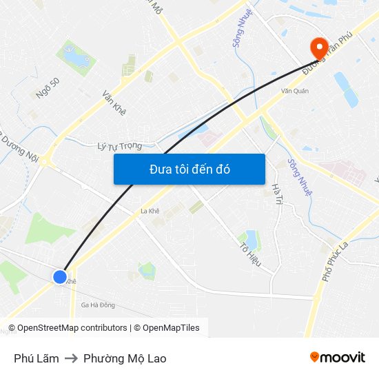 Phú Lãm to Phường Mộ Lao map