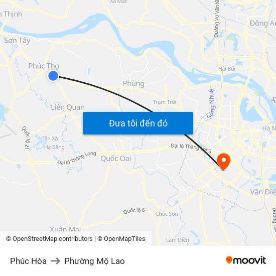 Phúc Hòa to Phường Mộ Lao map