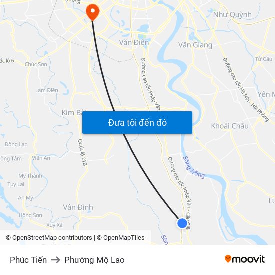 Phúc Tiến to Phường Mộ Lao map