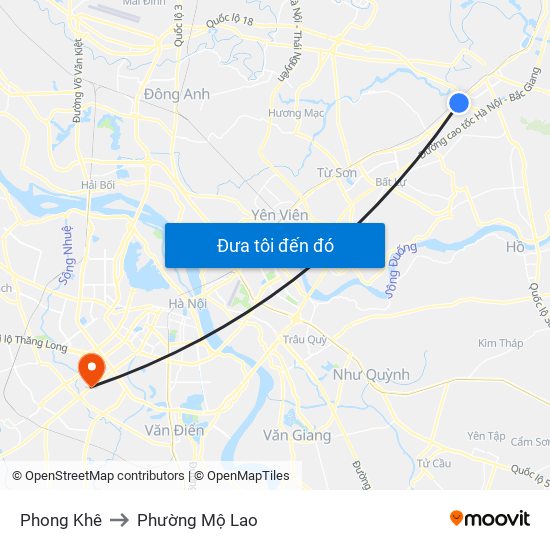 Phong Khê to Phường Mộ Lao map