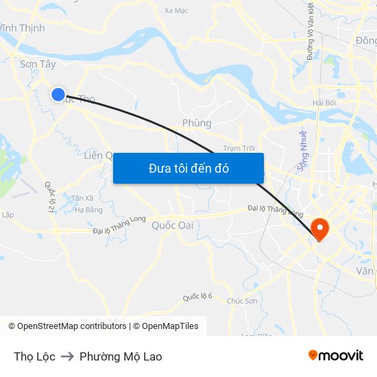 Thọ Lộc to Phường Mộ Lao map