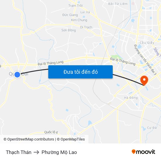 Thạch Thán to Phường Mộ Lao map