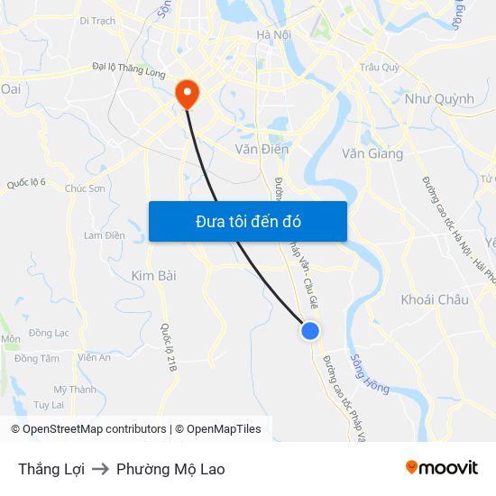 Thắng Lợi to Phường Mộ Lao map