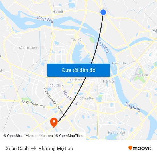 Xuân Canh to Phường Mộ Lao map