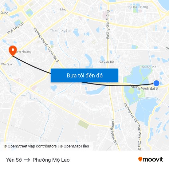 Yên Sở to Phường Mộ Lao map