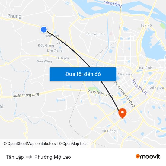 Tân Lập to Phường Mộ Lao map