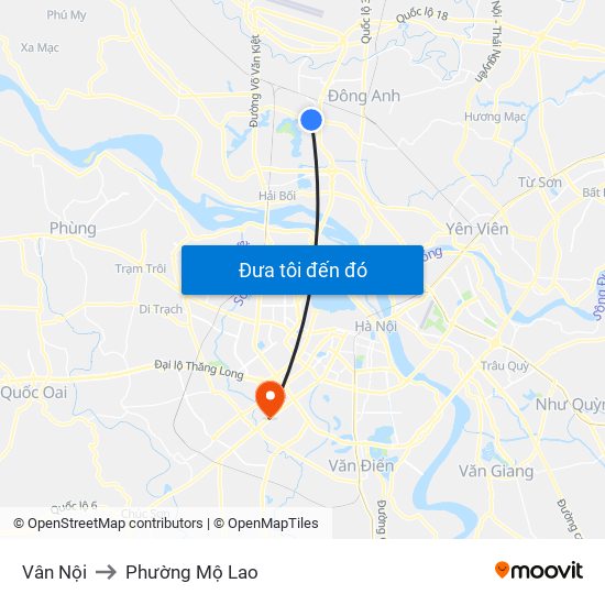 Vân Nội to Phường Mộ Lao map