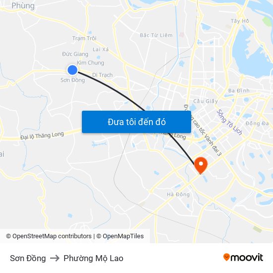 Sơn Đồng to Phường Mộ Lao map