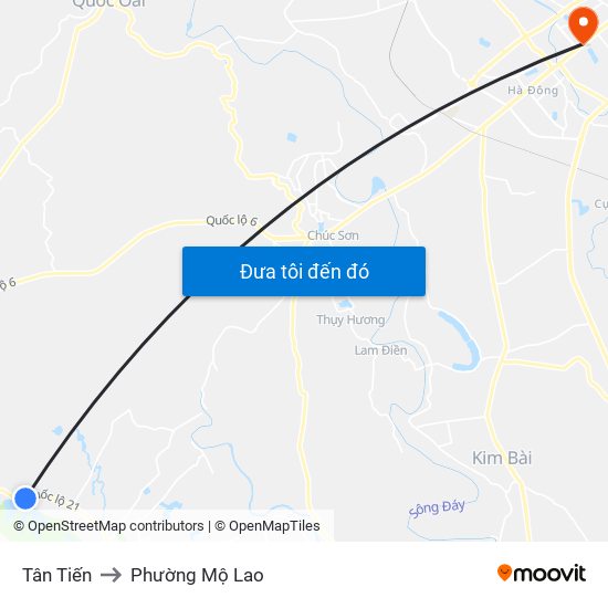 Tân Tiến to Phường Mộ Lao map