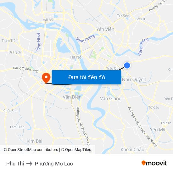 Phú Thị to Phường Mộ Lao map