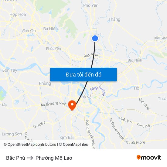 Bắc Phú to Phường Mộ Lao map