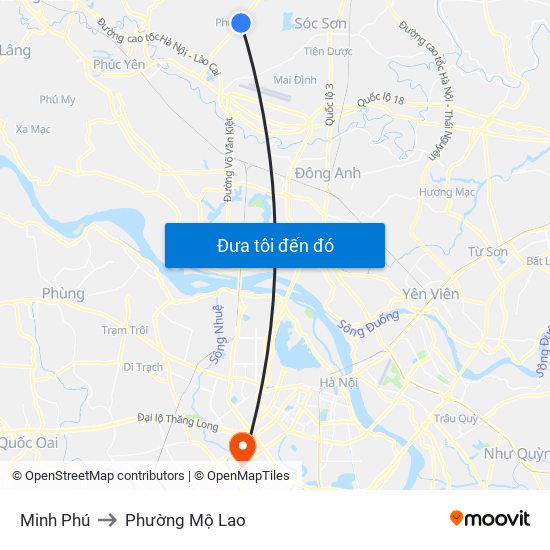 Minh Phú to Phường Mộ Lao map