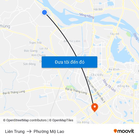 Liên Trung to Phường Mộ Lao map