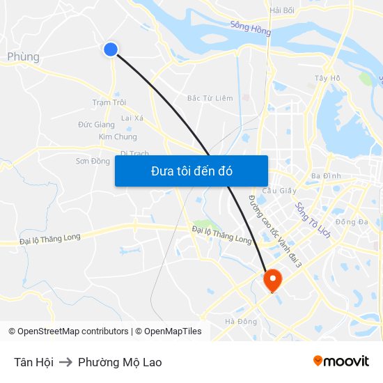 Tân Hội to Phường Mộ Lao map