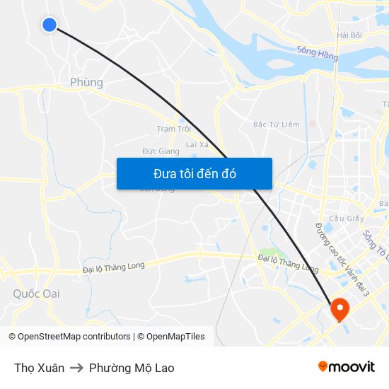 Thọ Xuân to Phường Mộ Lao map