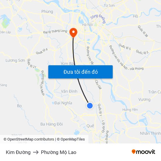 Kim Đường to Phường Mộ Lao map