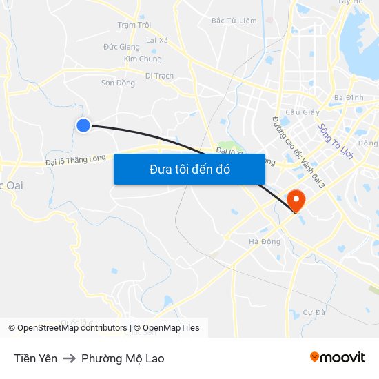 Tiền Yên to Phường Mộ Lao map