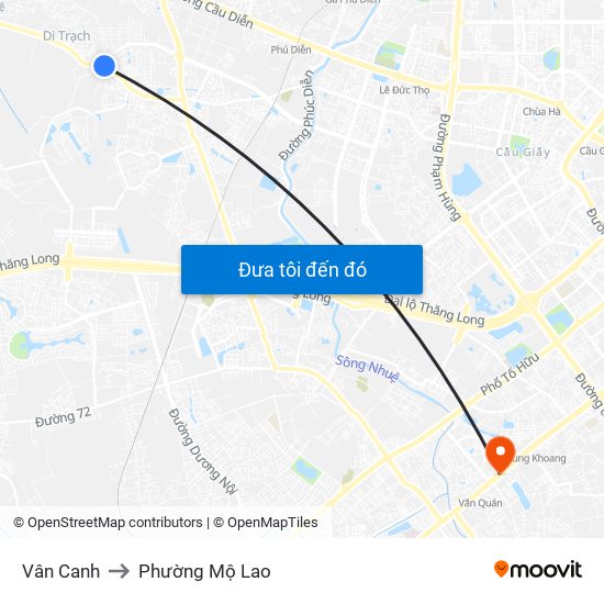 Vân Canh to Phường Mộ Lao map